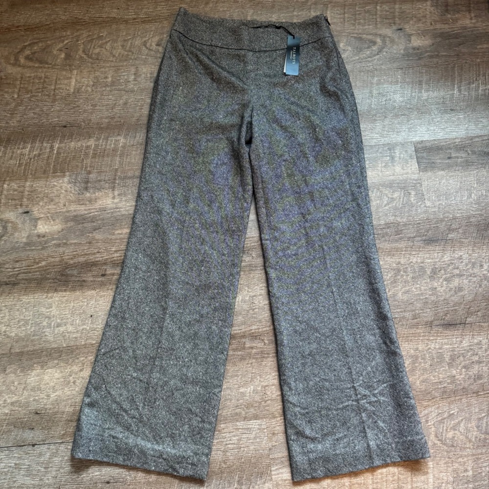 Talbots Classic Wide Leg Pants 2P Petite Gray Textured Wool Blend Trousers NEW